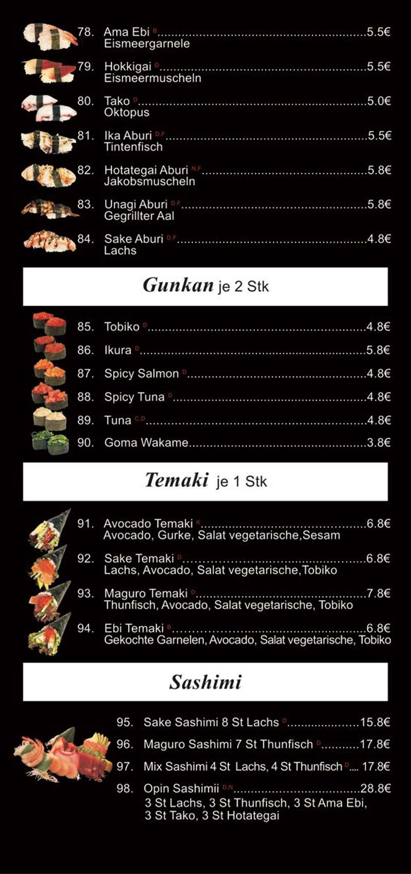 sushi speisekarte